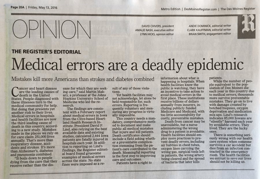 Medical errors are a deadly epidemic DM Register editorial 5_13_16